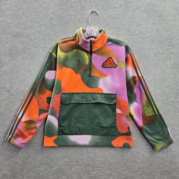 adidas Boys  Sweatshirt Medium Green Camo Logo 1/2 Zip Pullover - Picture 1 of 11